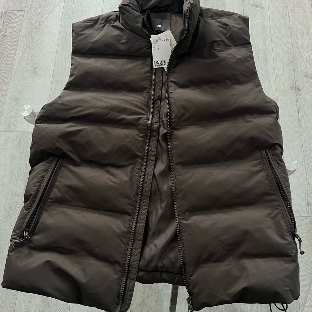 H&M Brown/Khaki Quilted Puffer Vest with High Collar